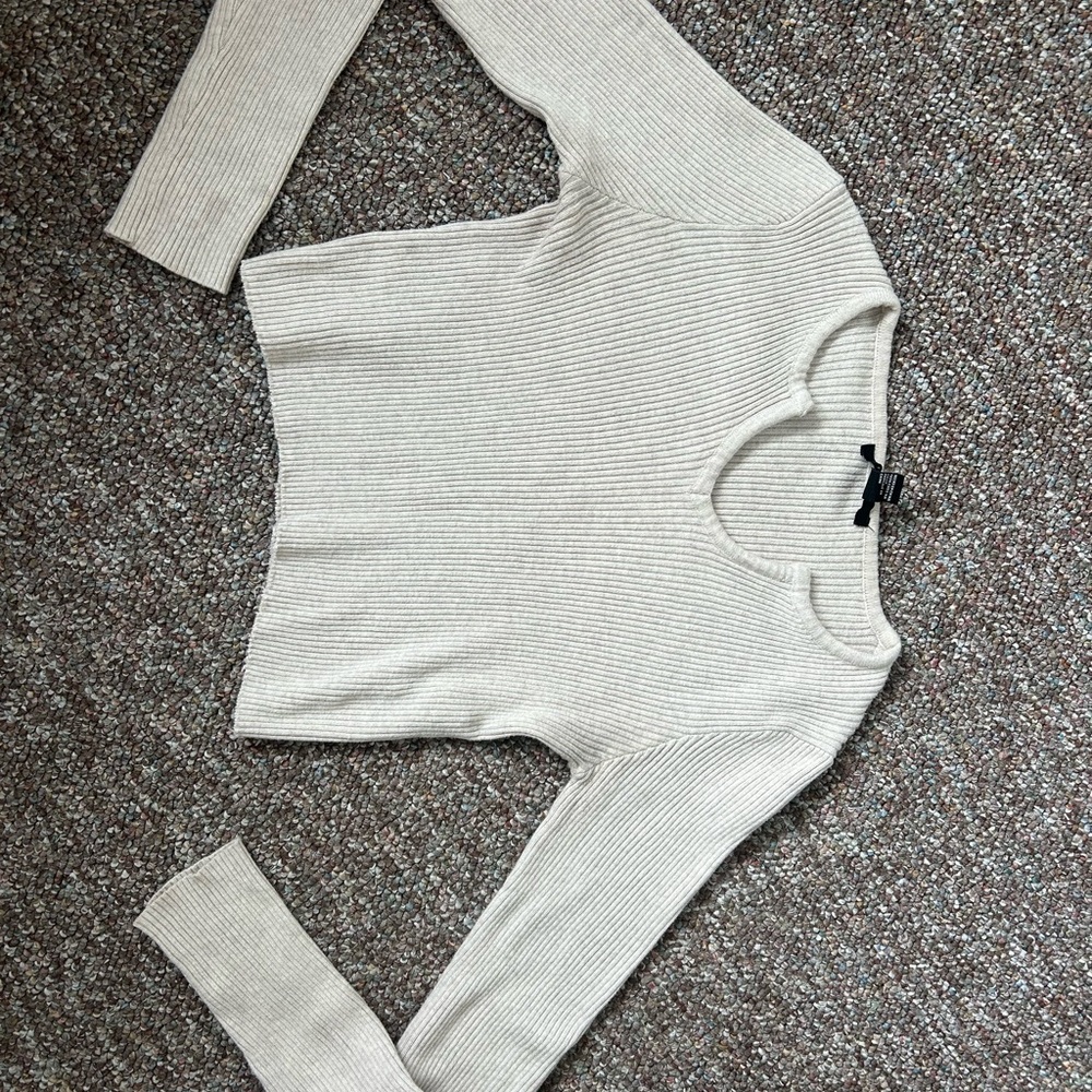 Forever 21 Cream Ribbed Crew Neck Sweater